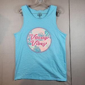 Vacay Vibes LOVE & PINEAPPLES Womens M oversized tank top beach shirt Cyan Blue